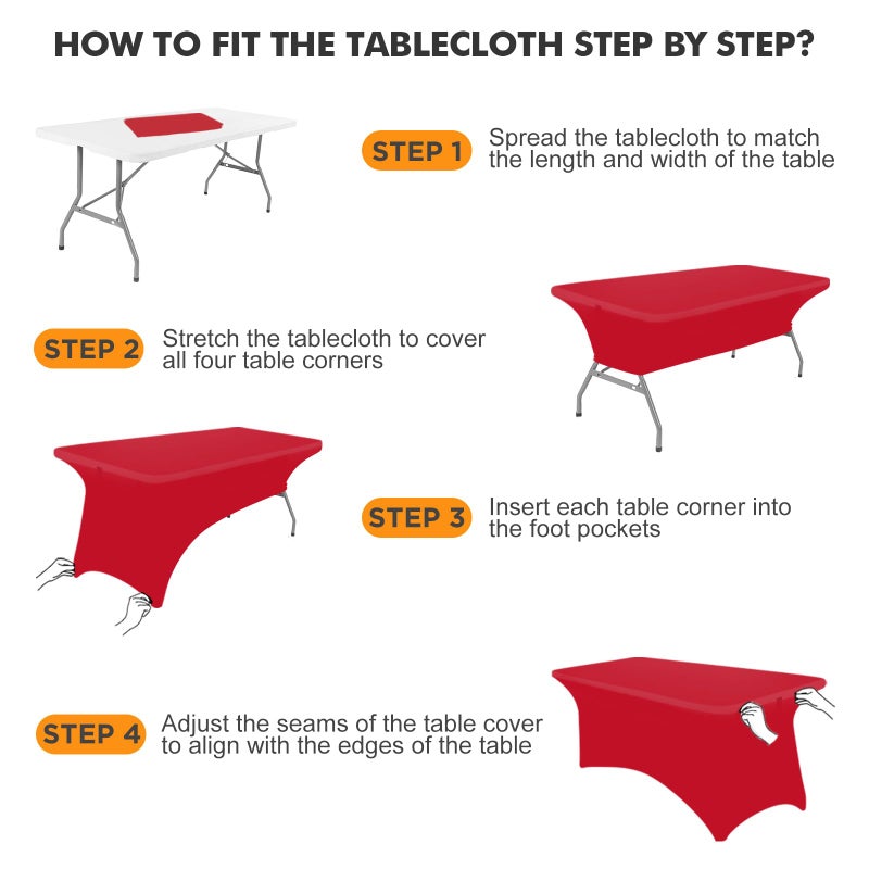 SEPARO 2 Pack 6 Ft Red Table Cover Fitted Rectangular Tablecloth Stretchable Fabric Table Cloth 6 ft Wrinkle-Free for Party Tradeshows Banquet Weddings Cocktail - Image 4